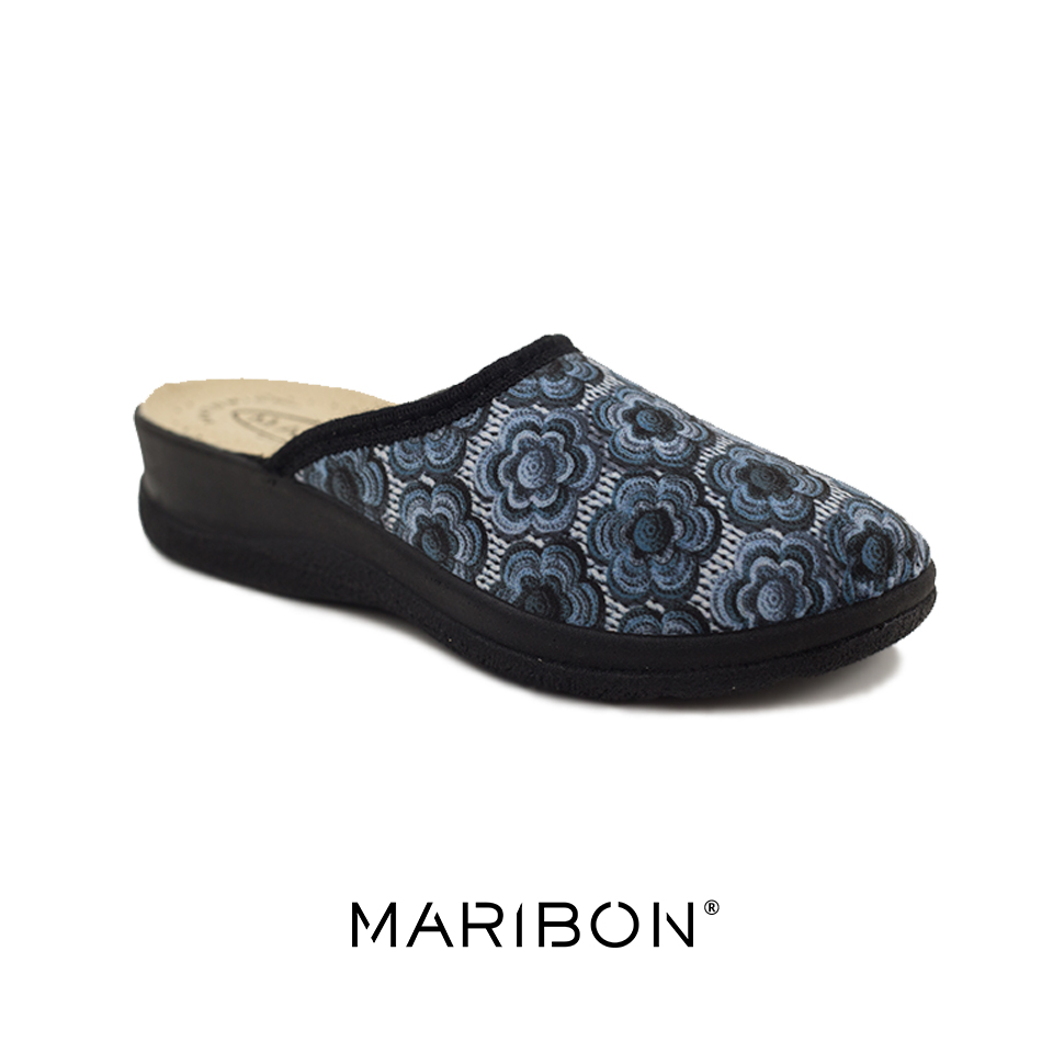Papuci de Casa Maribon cu interior din Piele Fiori Max Blu cu talpa ULTRA SOFT (1)