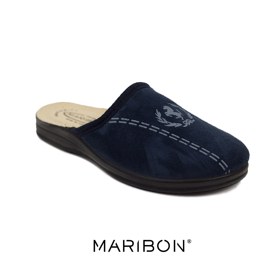 Papuci de Casa MARIBON pentru Barbati cu Interior din Piele si Talpa Ultra SOFT OneHorse Bleumarin (1)