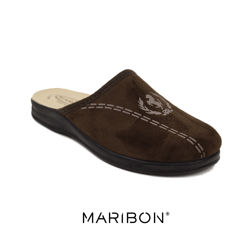 Papuci de Casa MARIBON pentru Barbati cu Interior din Piele si Talpa Ultra SOFT OneHorse Maro (2)