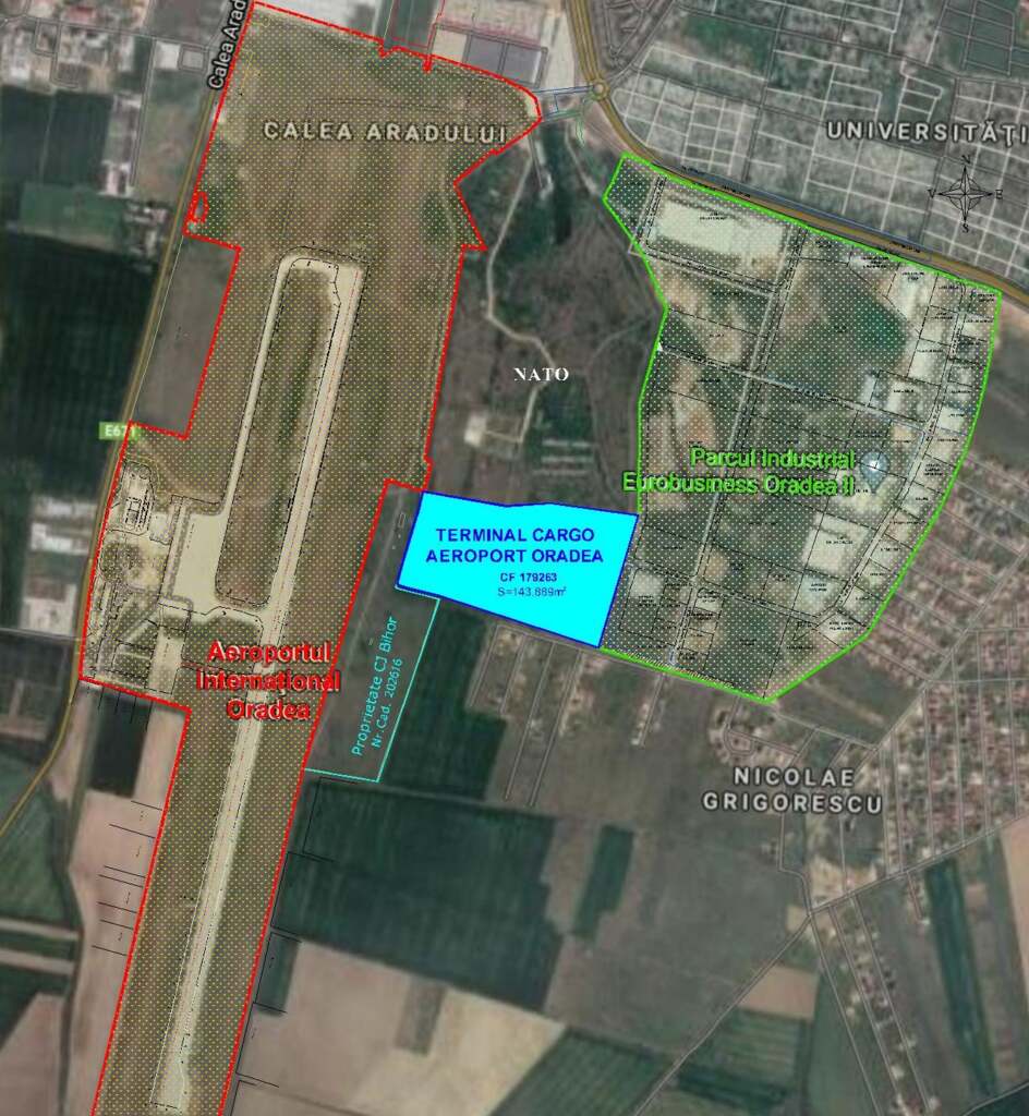 Terminalul Cargo va fi situat între Aeroportul Oradea și Parcul Industrial. FOTO: CJ Bihor