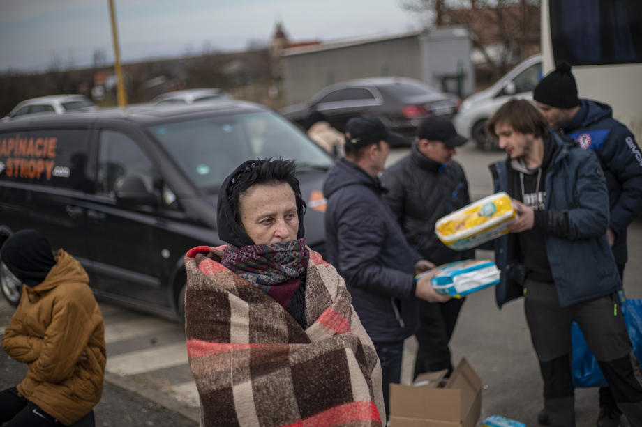 Fleeing Ukrainians enter Slovakia through Vysne Nemecke border crossing