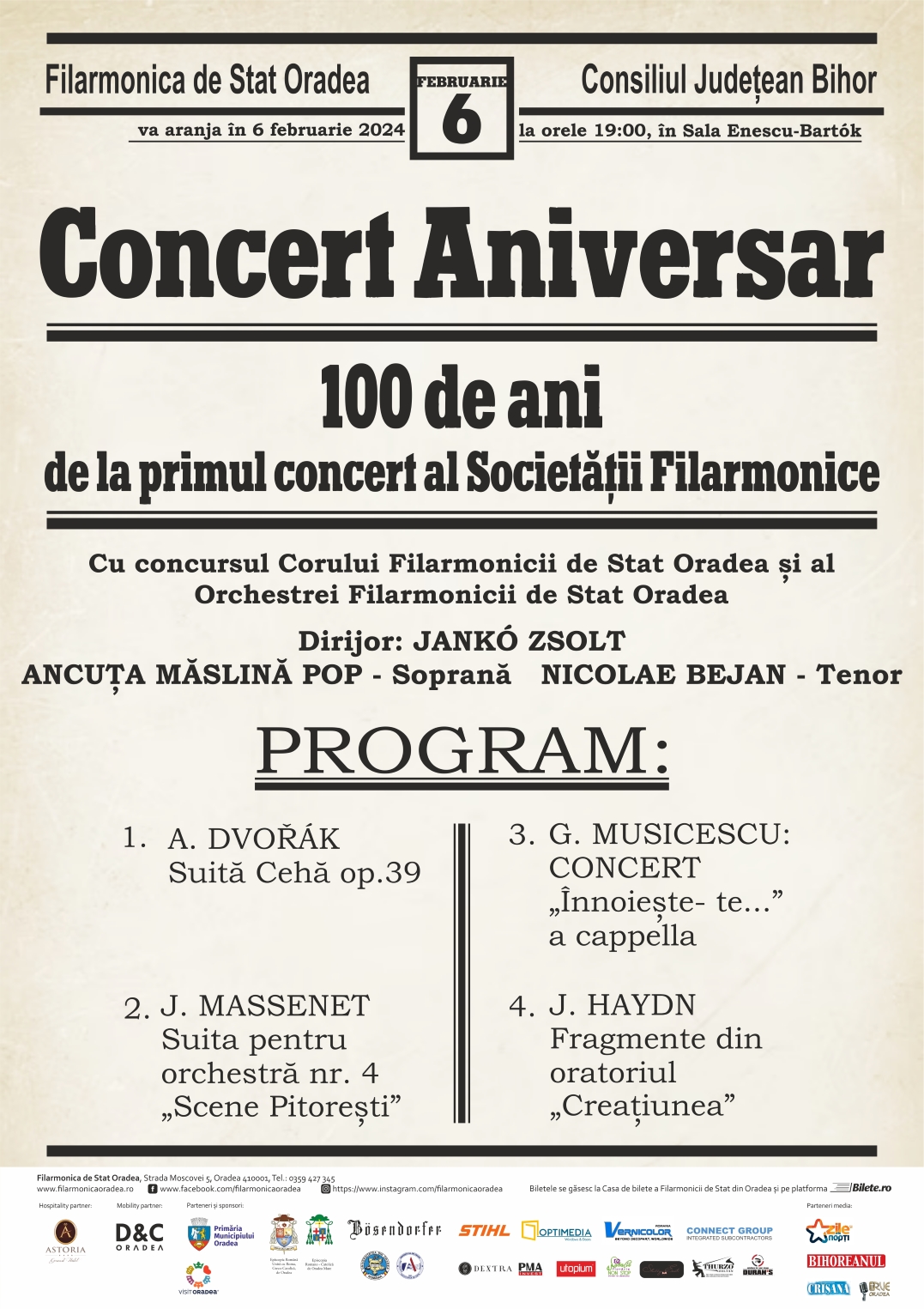 afiş concert aniversar centenar Filarmonica Oradea